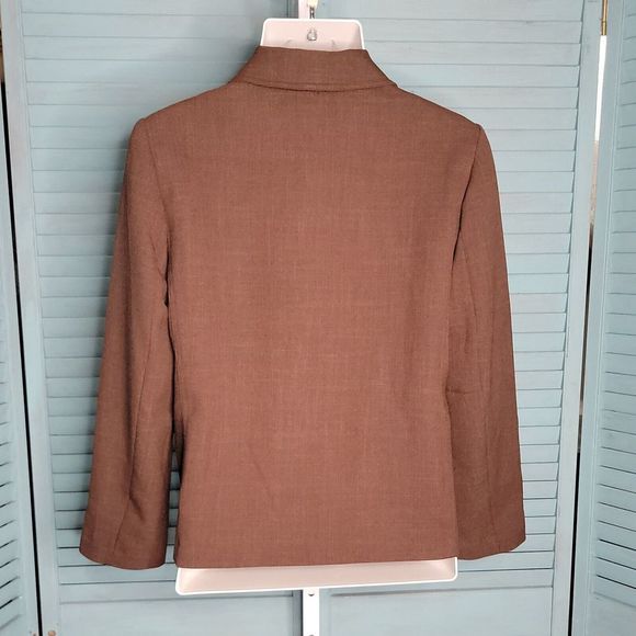 Alfred Dunner Petite Classy Zip Up Blazer Jacket Sz 10P Brown Long Sleeve - Picture 4 of 5